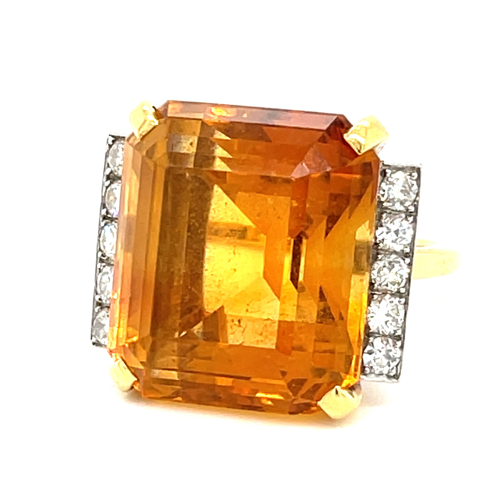 14k Two Tone Gold Citrine Cocktail Ring with Diamond Accents Size 6.5