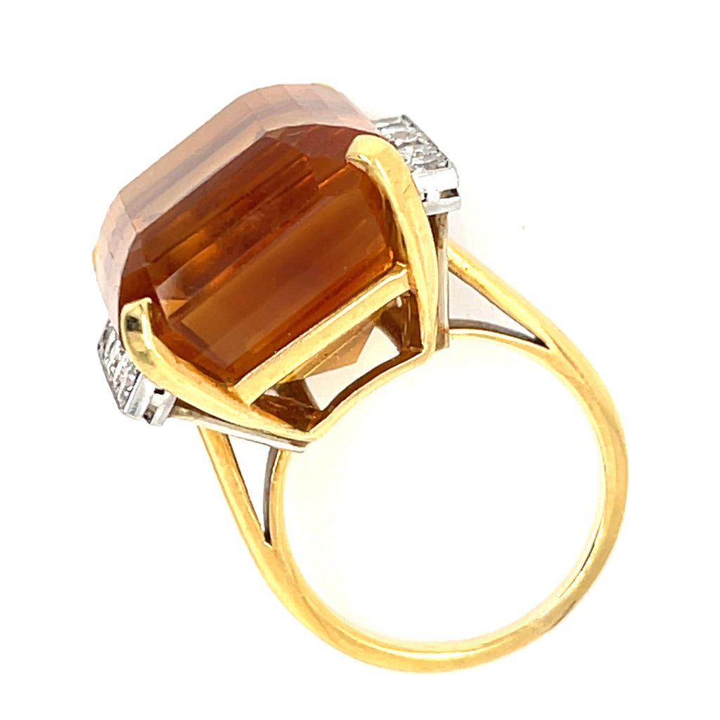 14k Two Tone Gold Citrine Cocktail Ring with Diamond Accents Size 6.5