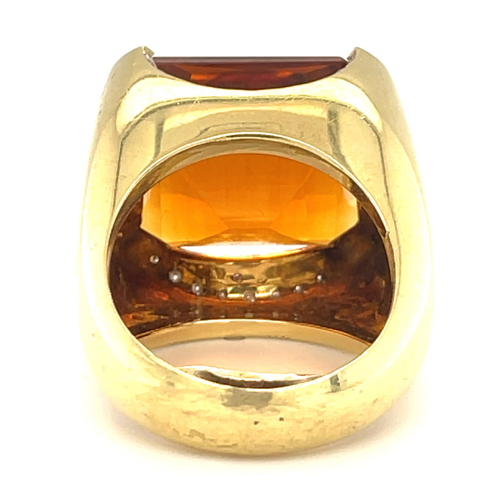 18k Yellow Gold Citrine and Diamond Heavy Ring Size 6
