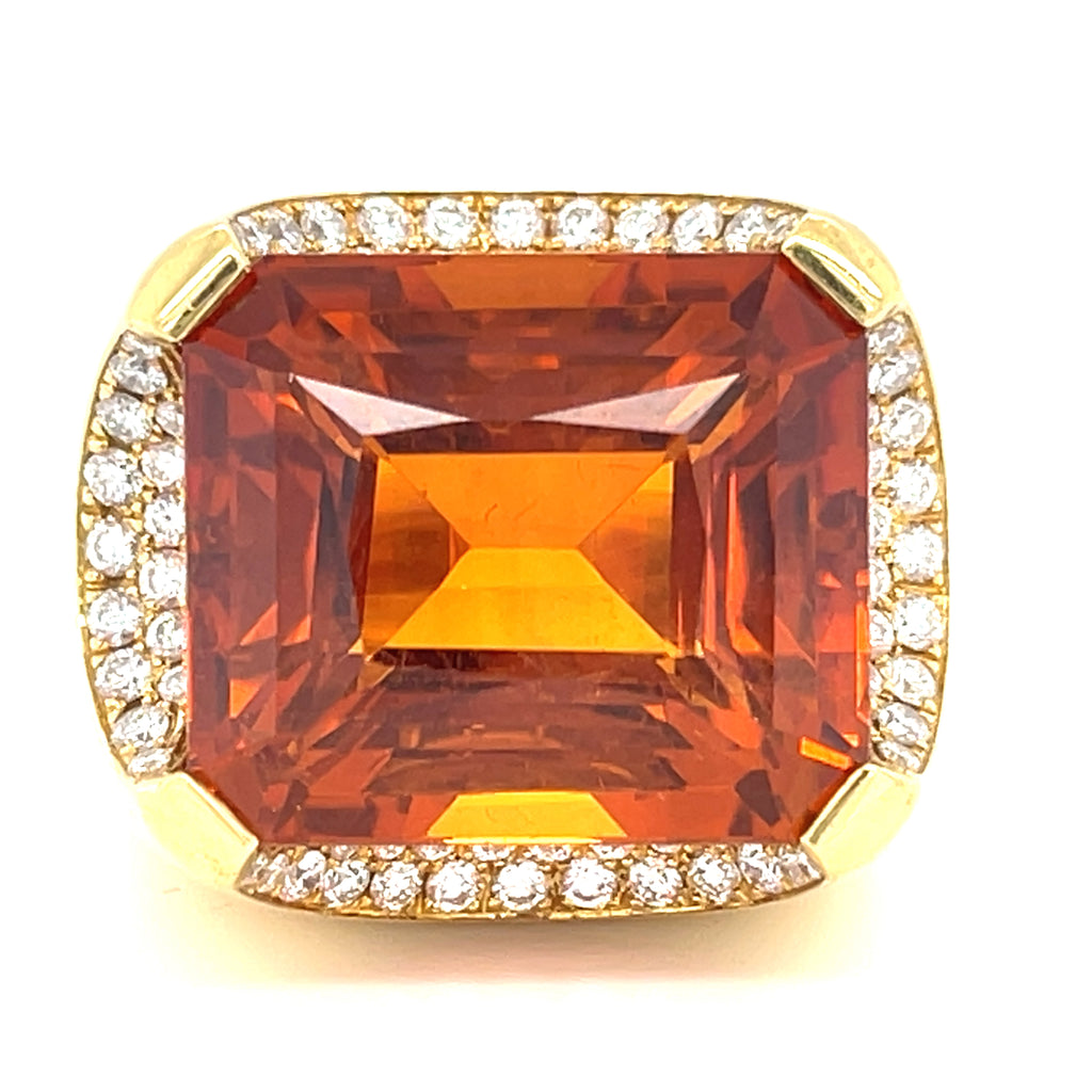 18k Yellow Gold Citrine and Diamond Heavy Ring Size 6