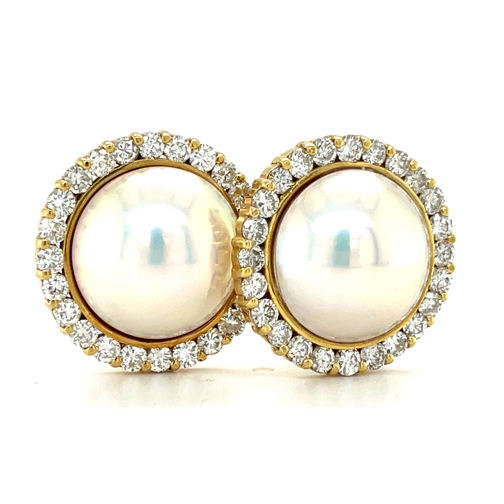 14k Yellow Gold Mabe Pearl and Diamond Earrings