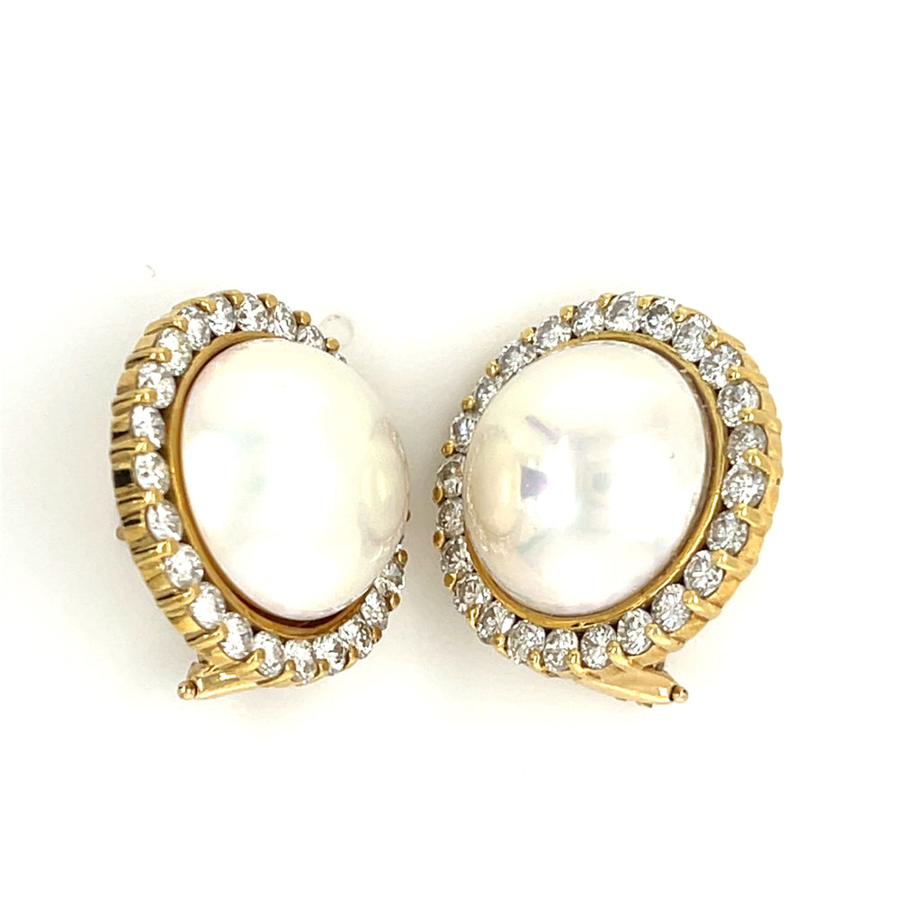 14k Yellow Gold Mabe Pearl and Diamond Earrings