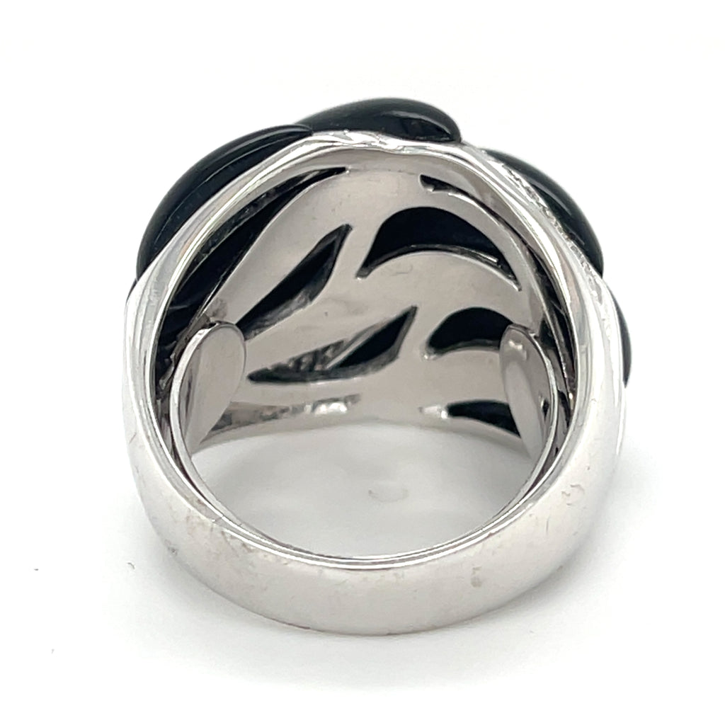 18k White Gold Onyx and Diamond Banded Plaque Ring Size 7.25