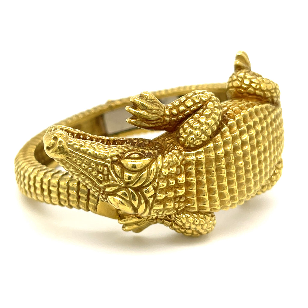Kieselstein-Cord 18k Yellow Gold Hinged Alligator Cuff Bangle Bracelet 166.4g