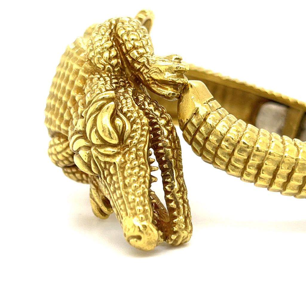 Kieselstein-Cord 18k Yellow Gold Hinged Alligator Cuff Bangle Bracelet 166.4g