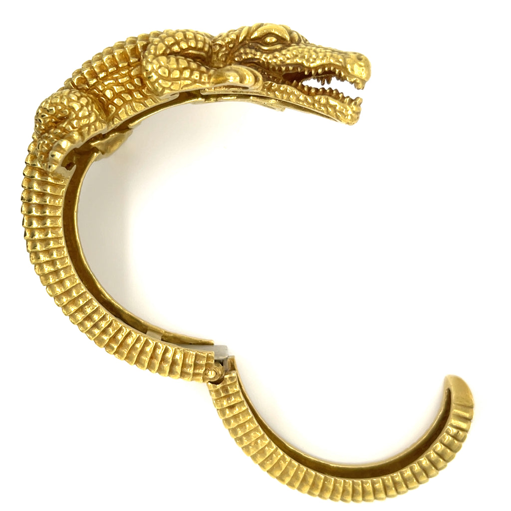 Kieselstein-Cord 18k Yellow Gold Hinged Alligator Cuff Bangle Bracelet 166.4g