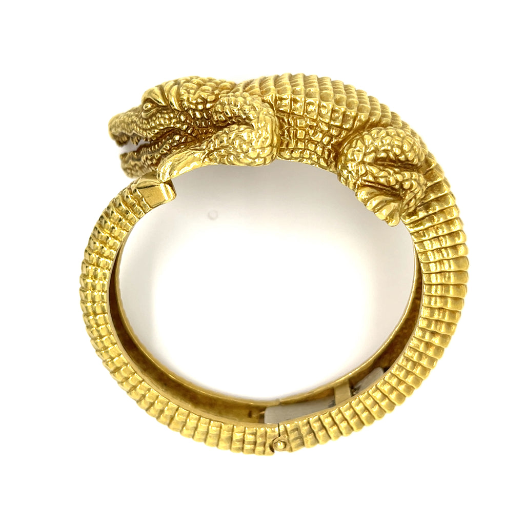 Kieselstein-Cord 18k Yellow Gold Hinged Alligator Cuff Bangle Bracelet 166.4g