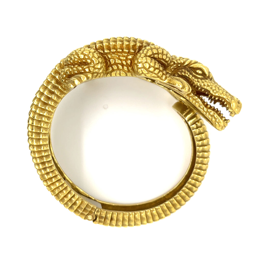 Kieselstein-Cord 18k Yellow Gold Hinged Alligator Cuff Bangle Bracelet 166.4g