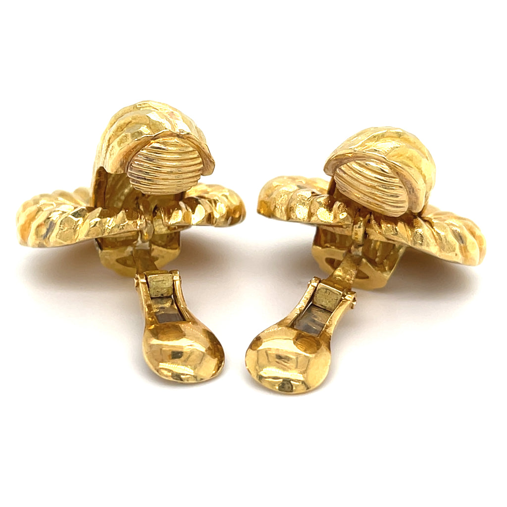 David Webb 18k Yellow Gold Hammered Doorknocker Clip-On Earrings 40.76 grams