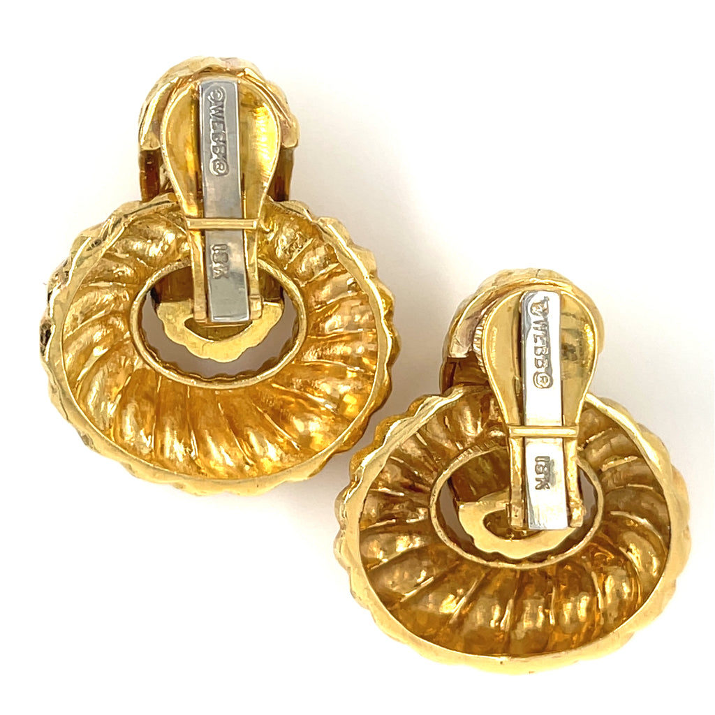 David Webb 18k Yellow Gold Hammered Doorknocker Clip-On Earrings 40.76 grams