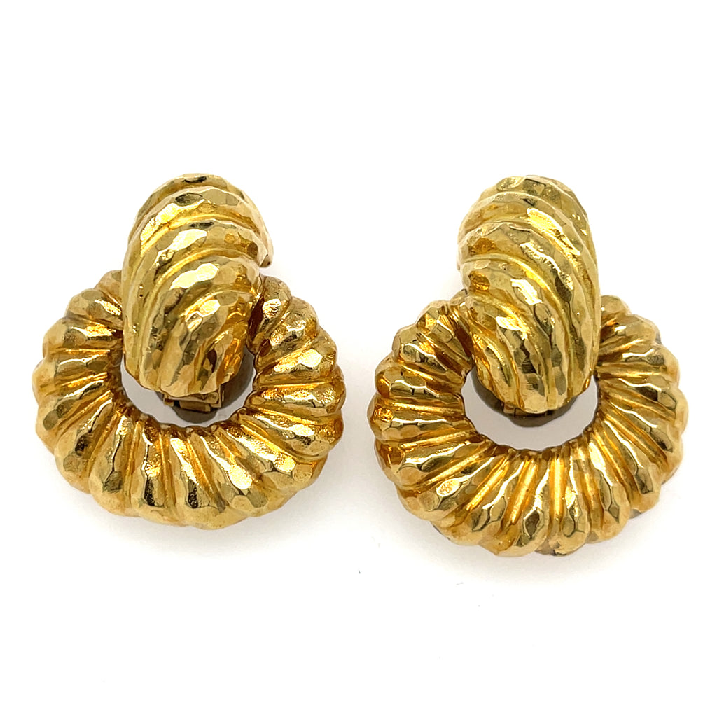 David Webb 18k Yellow Gold Hammered Doorknocker Clip-On Earrings 40.76 grams