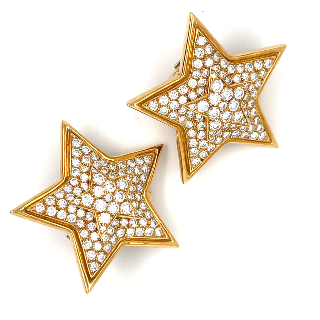Van Cleef & Arpels 18k Yellow Gold 3.32 ct Diamond Star-Shape Clip-On Earrings