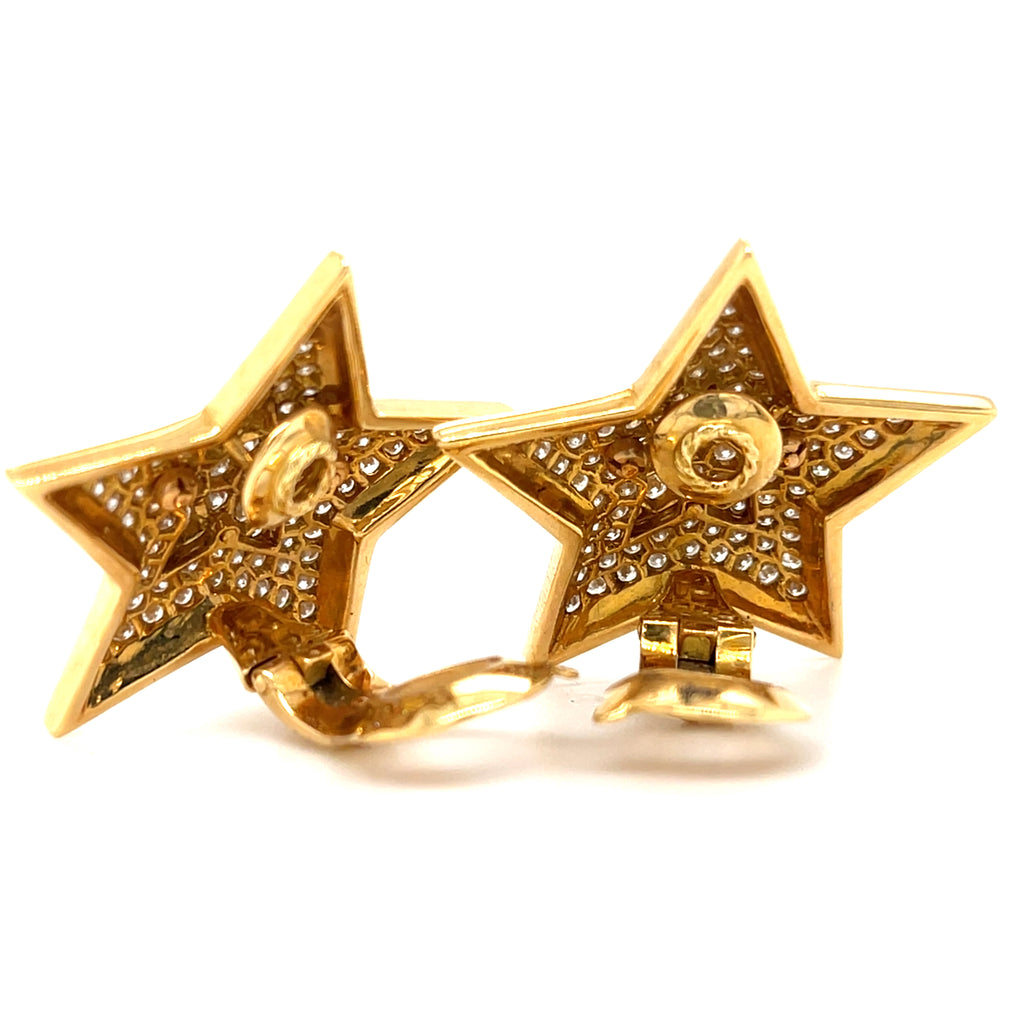 Van Cleef & Arpels 18k Yellow Gold 3.32 ct Diamond Star-Shape Clip-On Earrings