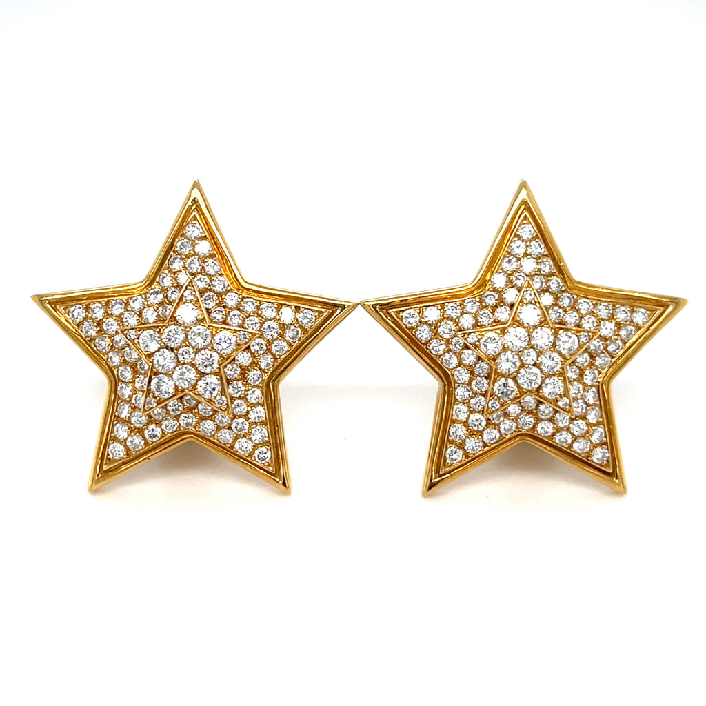 Van Cleef & Arpels 18k Yellow Gold 3.32 ct Diamond Star-Shape Clip-On Earrings