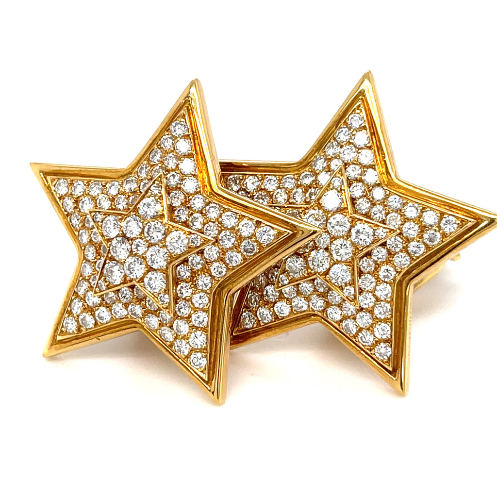 Van Cleef & Arpels 18k Yellow Gold 3.32 ct Diamond Star-Shape Clip-On Earrings