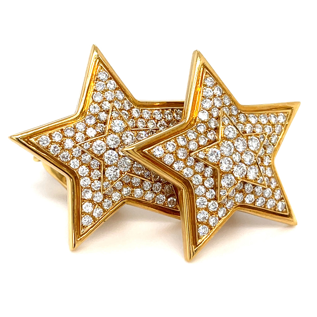Van Cleef & Arpels 18k Yellow Gold 3.32 ct Diamond Star-Shape Clip-On Earrings