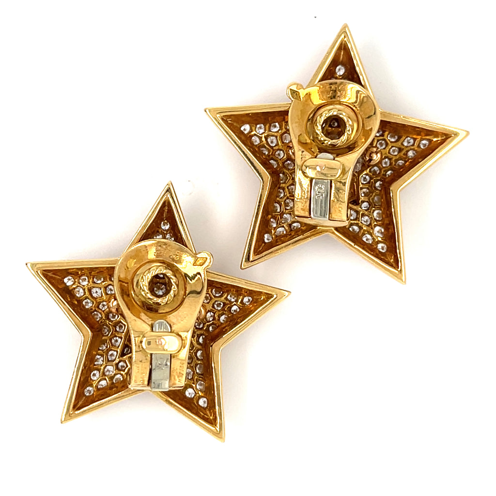 Van Cleef & Arpels 18k Yellow Gold 3.32 ct Diamond Star-Shape Clip-On Earrings