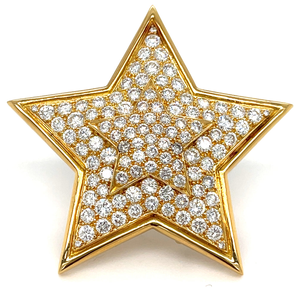 Van Cleef & Arpels 18k Yellow Gold 3.86 ct Diamond Pendant-Brooch Star-Shape
