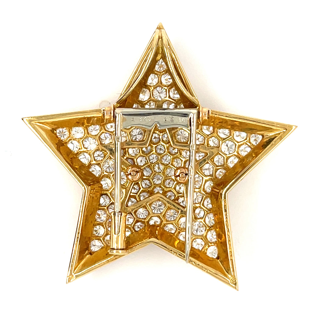 Van Cleef & Arpels 18k Yellow Gold 3.86 ct Diamond Pendant-Brooch Star-Shape