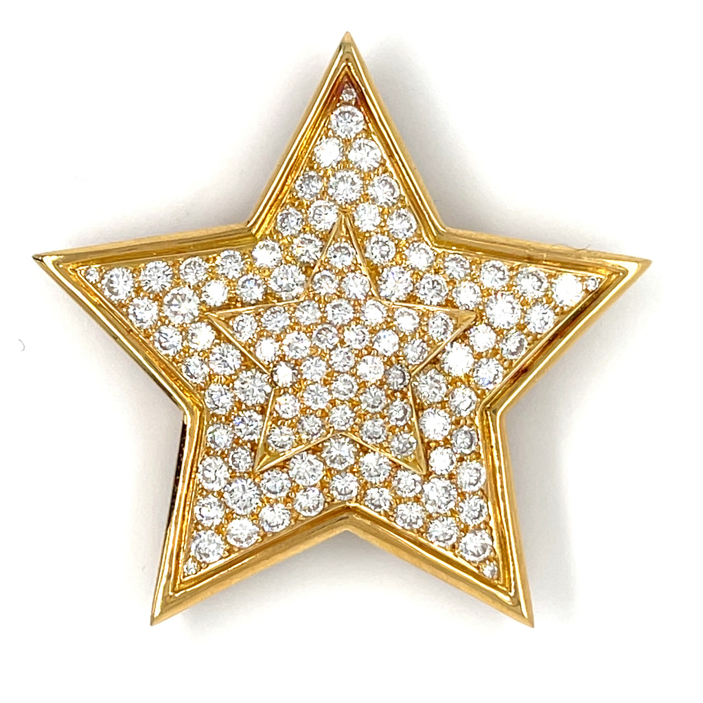 Van Cleef & Arpels 18k Yellow Gold 3.86 ct Diamond Pendant-Brooch Star-Shape