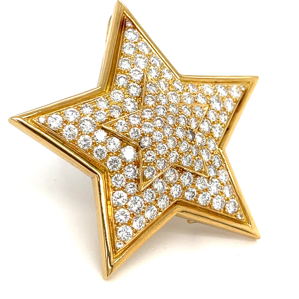 Van Cleef & Arpels 18k Yellow Gold 3.86 ct Diamond Pendant-Brooch Star-Shape