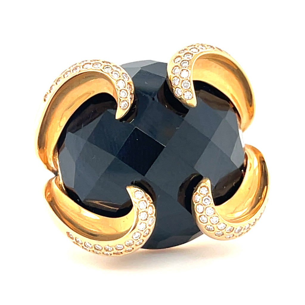 18k Rose Gold, Cabochon-cut Black Onyx and 0.35ct Diamond Ring Size 7 1/2 30.7g