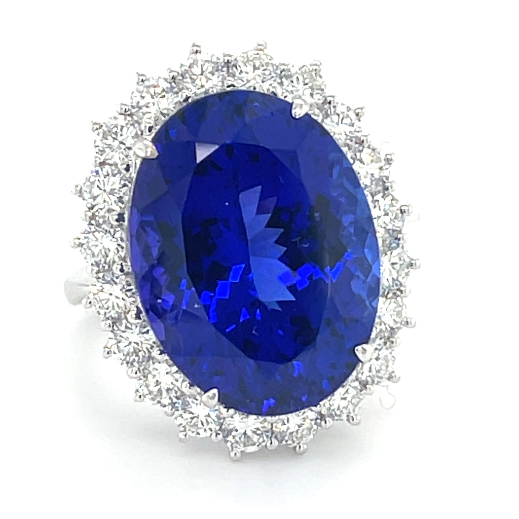 18.22ct Oval Tanzanite and 1.83ct Diamond Ring set in 18k White Gold Size: 6.5