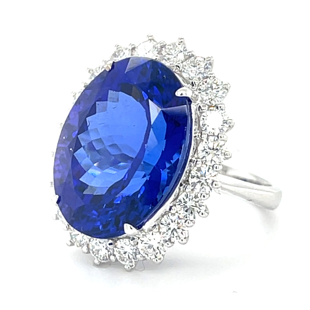 18.22ct Oval Tanzanite and 1.83ct Diamond Ring set in 18k White Gold Size: 6.5