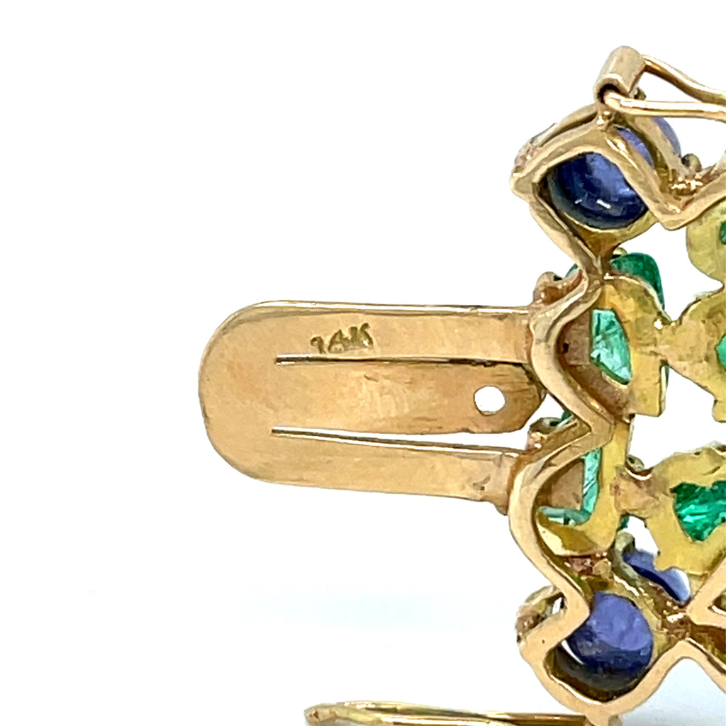 14k Gold Tanzanite Cabochon and Carved Emerald Bracelet w/ 2.85 ct Diamonds 7.5"