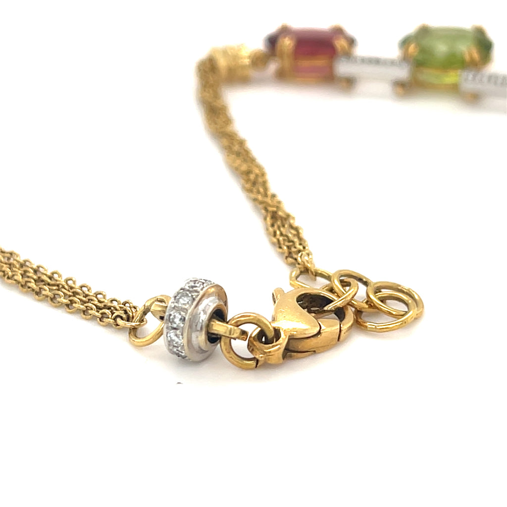 18k Gold 115 ct Multicolor Tourmaline and .8ct Diamond Riviere Necklace 17 3/4"