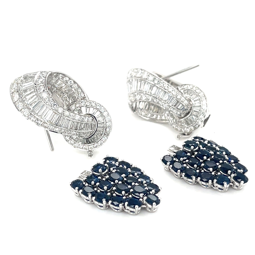Platinum 8 ct Diamond 6.7 ct Sapphire 2" Day/Night Convertible Earrings 31 grams