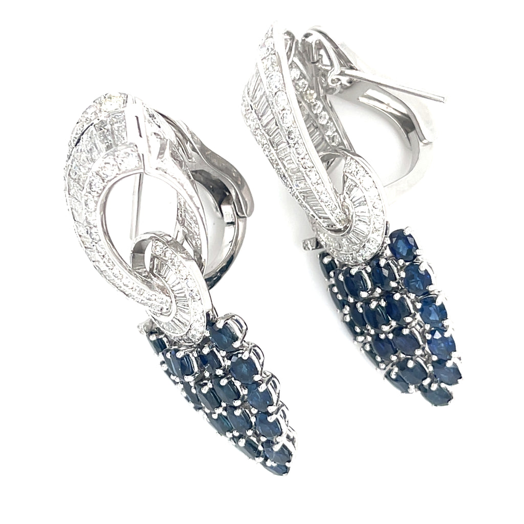 Platinum 8 ct Diamond 6.7 ct Sapphire 2" Day/Night Convertible Earrings 31 grams
