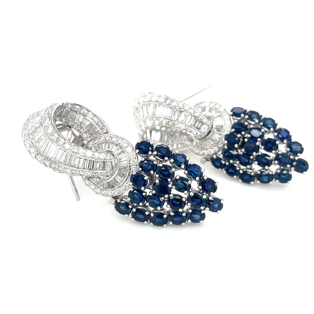 Platinum 8 ct Diamond 6.7 ct Sapphire 2" Day/Night Convertible Earrings 31 grams