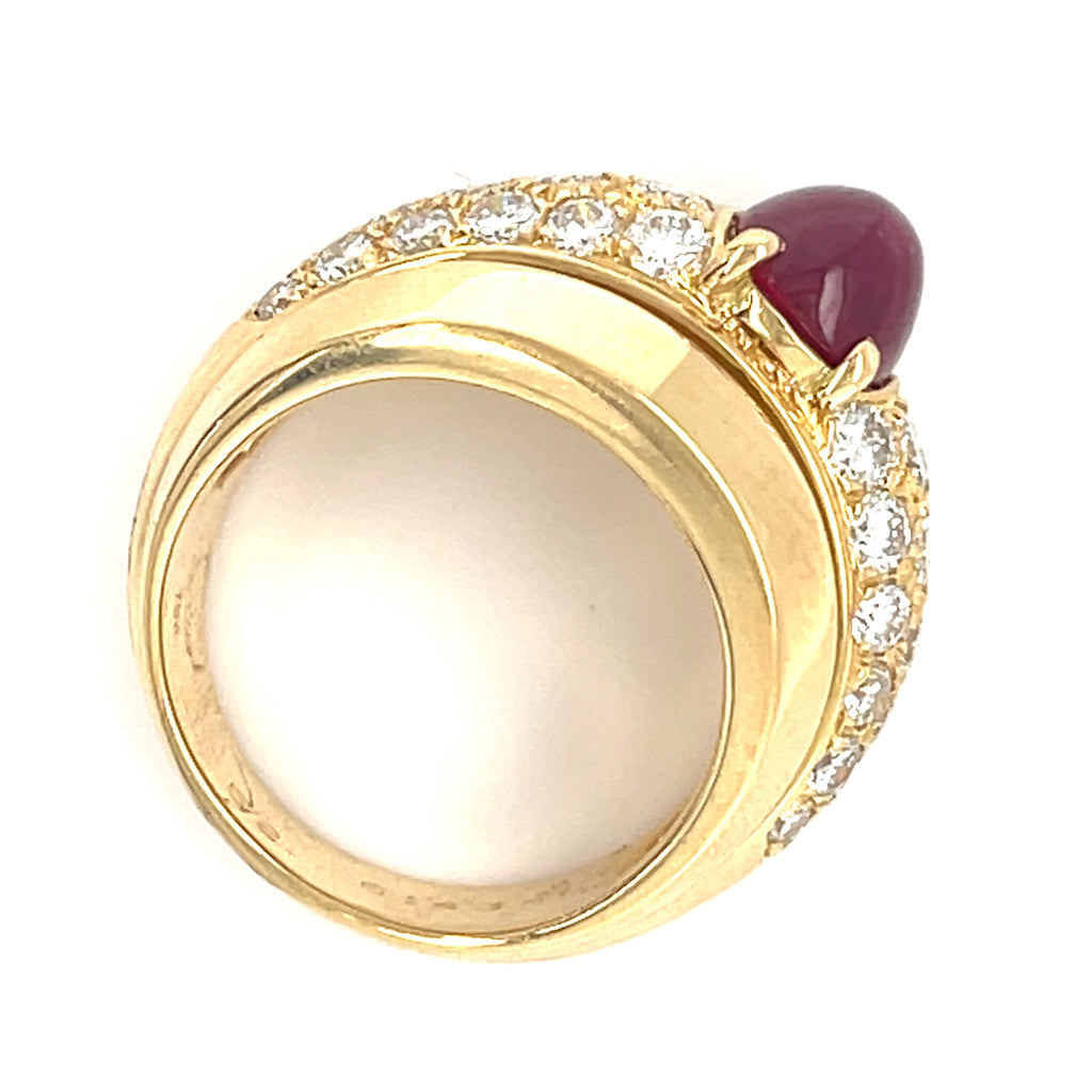 18k Yellow Gold Cartier 2.25ct Cabochon Ruby 1.30ct Diamond Solitaire Ring Sz 6