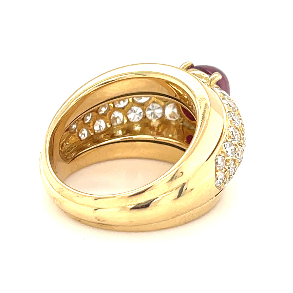 18k Yellow Gold Cartier 2.25ct Cabochon Ruby 1.30ct Diamond Solitaire Ring Sz 6