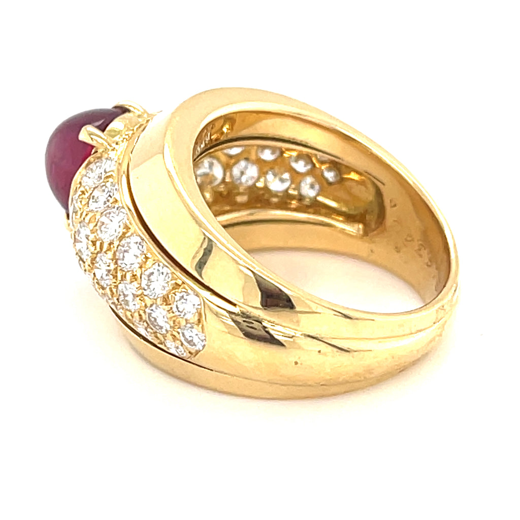 18k Yellow Gold Cartier 2.25ct Cabochon Ruby 1.30ct Diamond Solitaire Ring Sz 6