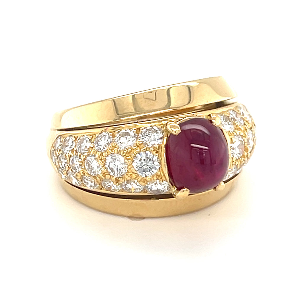 18k Yellow Gold Cartier 2.25ct Cabochon Ruby 1.30ct Diamond Solitaire Ring Sz 6