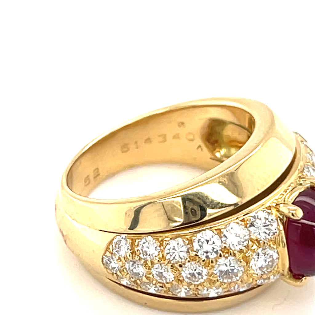 18k Yellow Gold Cartier 2.25ct Cabochon Ruby 1.30ct Diamond Solitaire Ring Sz 6