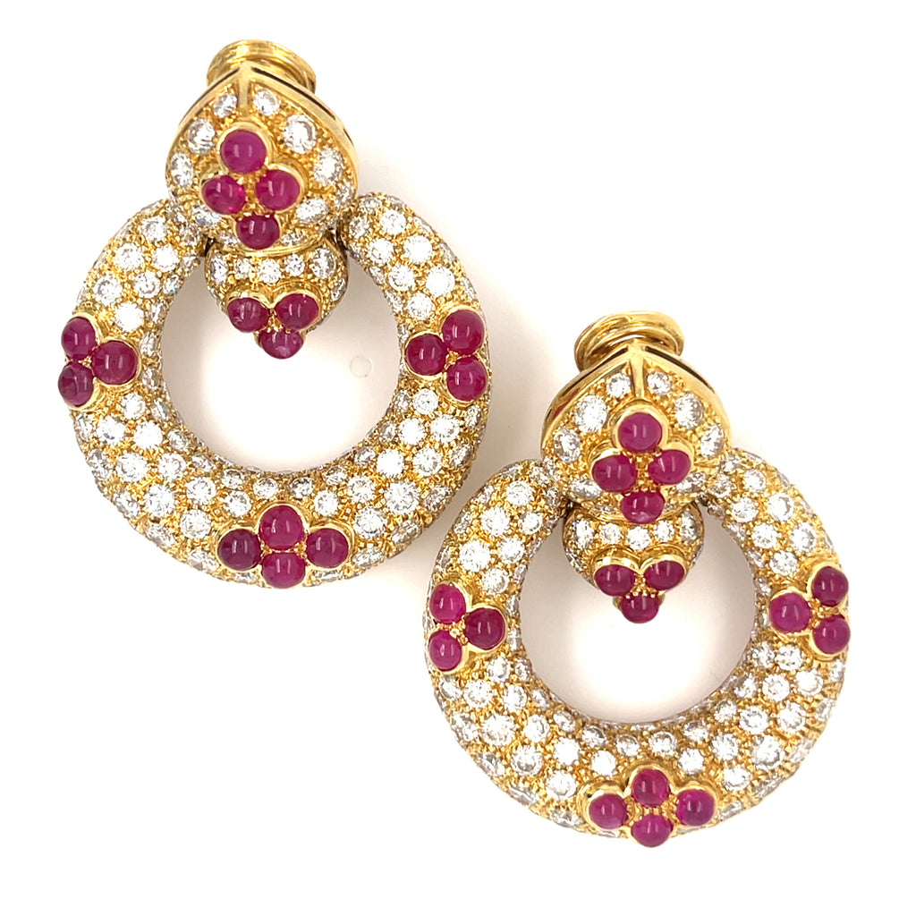 Giovane 18k Yellow Gold 15ctw Diamond and Ruby 2 7/8" Doorknocker Earrings 48g
