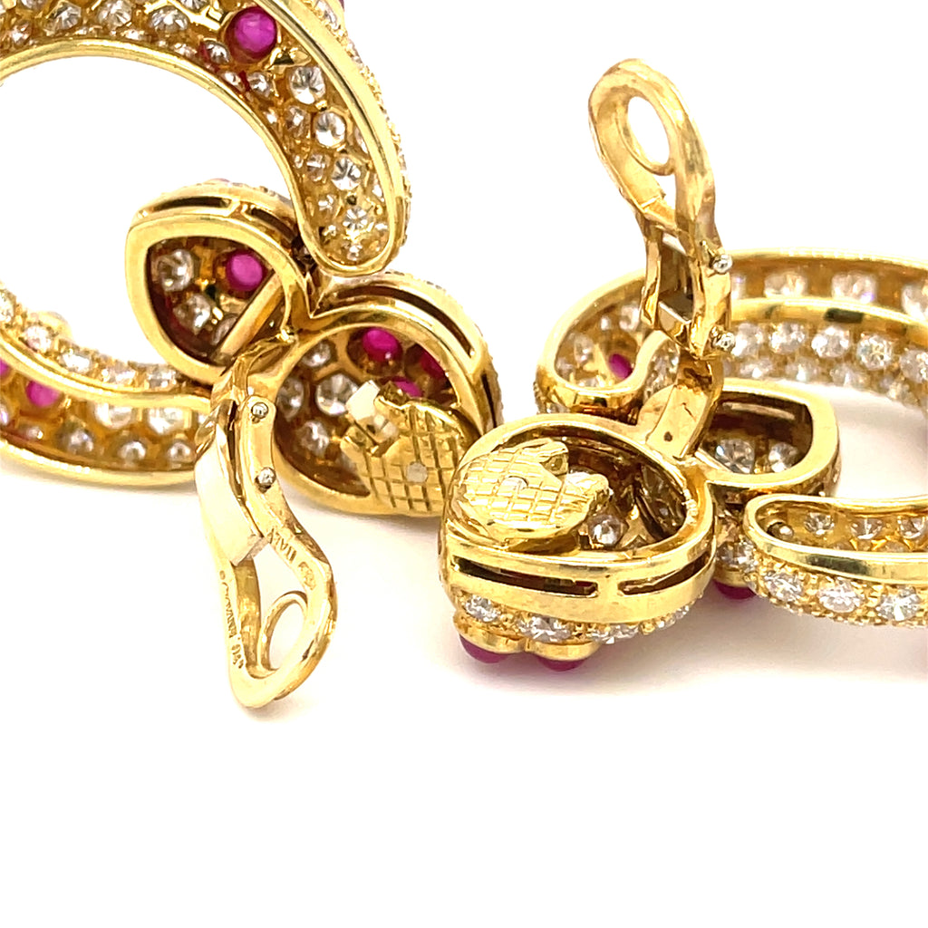 Giovane 18k Yellow Gold 15ctw Diamond and Ruby 2 7/8" Doorknocker Earrings 48g