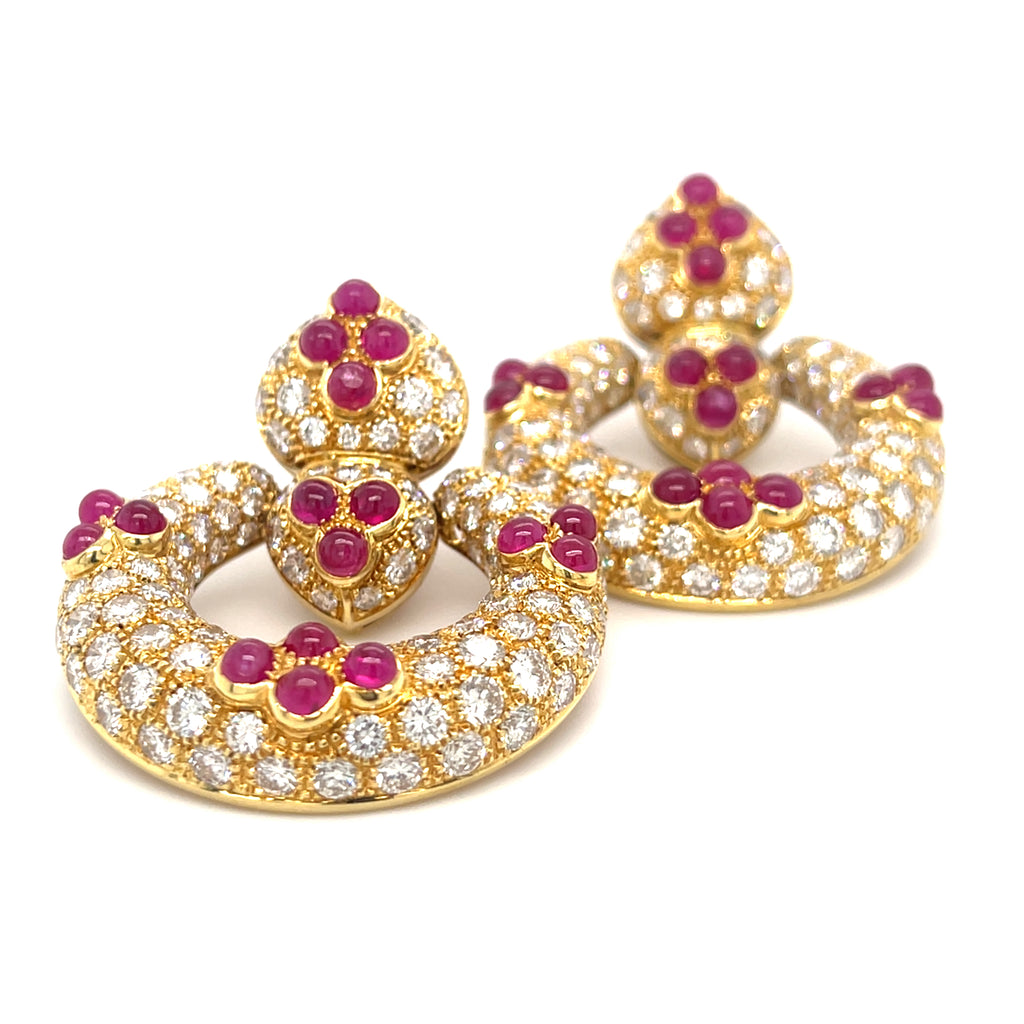 Giovane 18k Yellow Gold 15ctw Diamond and Ruby 2 7/8" Doorknocker Earrings 48g