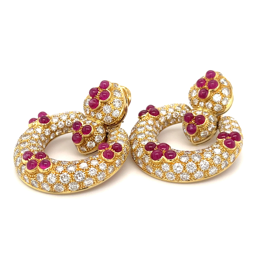 Giovane 18k Yellow Gold 15ctw Diamond and Ruby 2 7/8" Doorknocker Earrings 48g