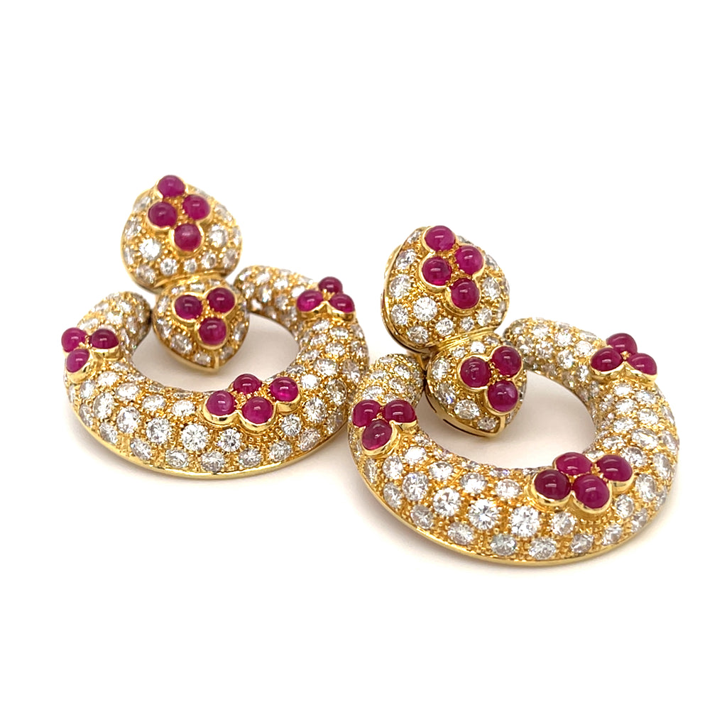 Giovane 18k Yellow Gold 15ctw Diamond and Ruby 2 7/8" Doorknocker Earrings 48g