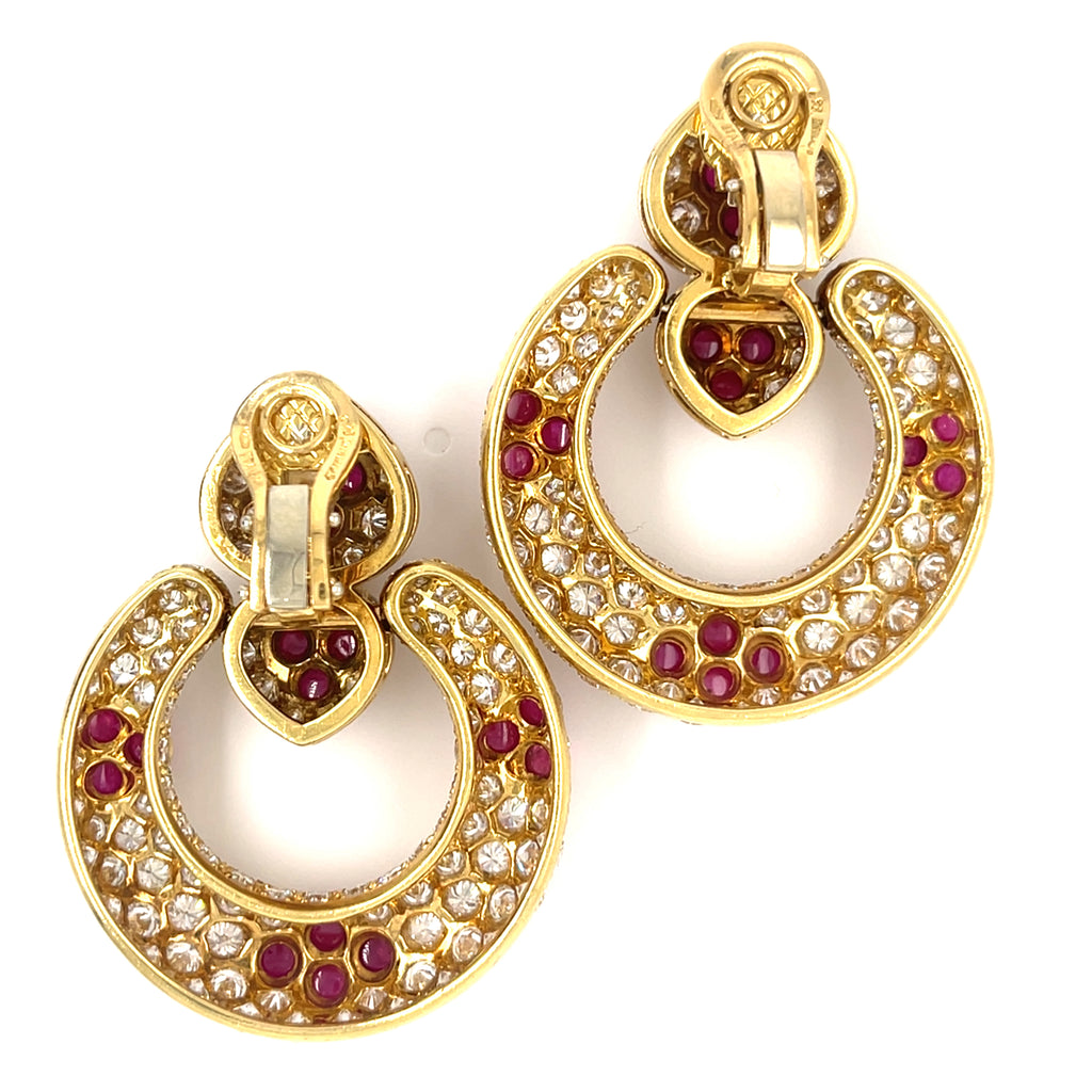 Giovane 18k Yellow Gold 15ctw Diamond and Ruby 2 7/8" Doorknocker Earrings 48g