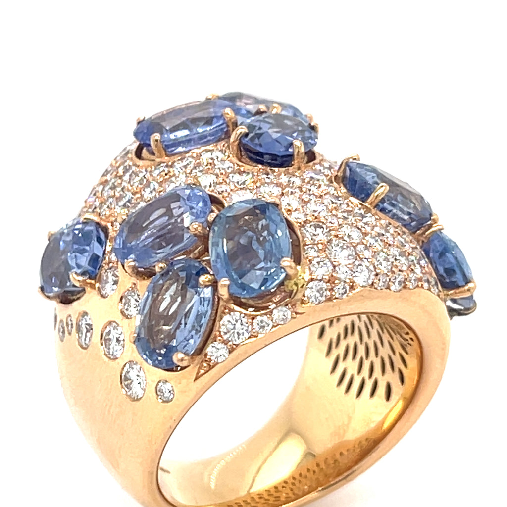 18k Rose Gold 9.8ct Sapphire, 2.1ct Diamond Ring Size 7 1/4 16.7g