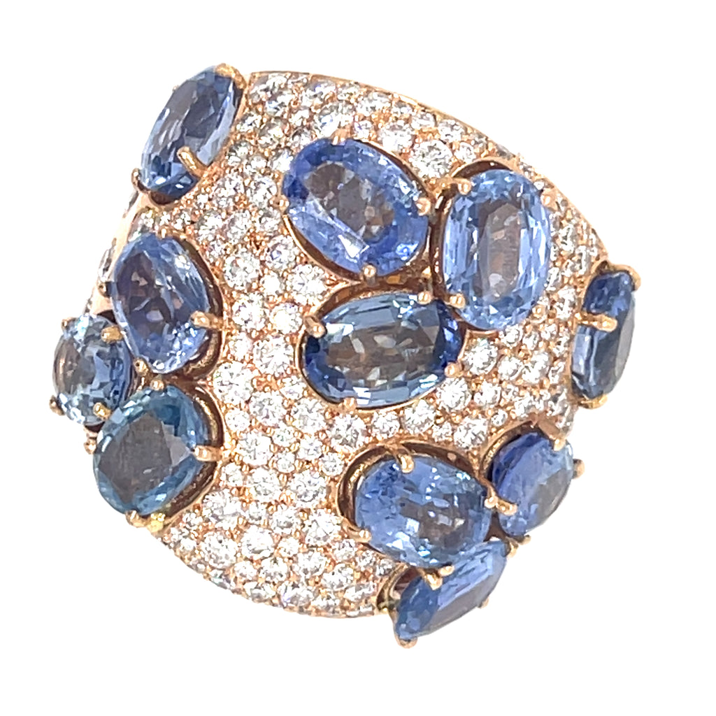 18k Rose Gold 9.8ct Sapphire, 2.1ct Diamond Ring Size 7 1/4 16.7g