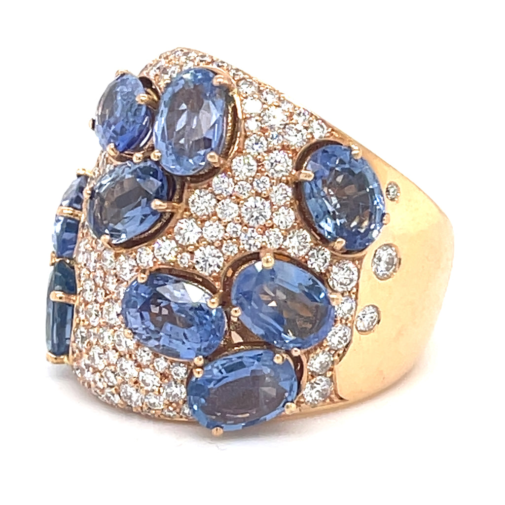 18k Rose Gold 9.8ct Sapphire, 2.1ct Diamond Ring Size 7 1/4 16.7g