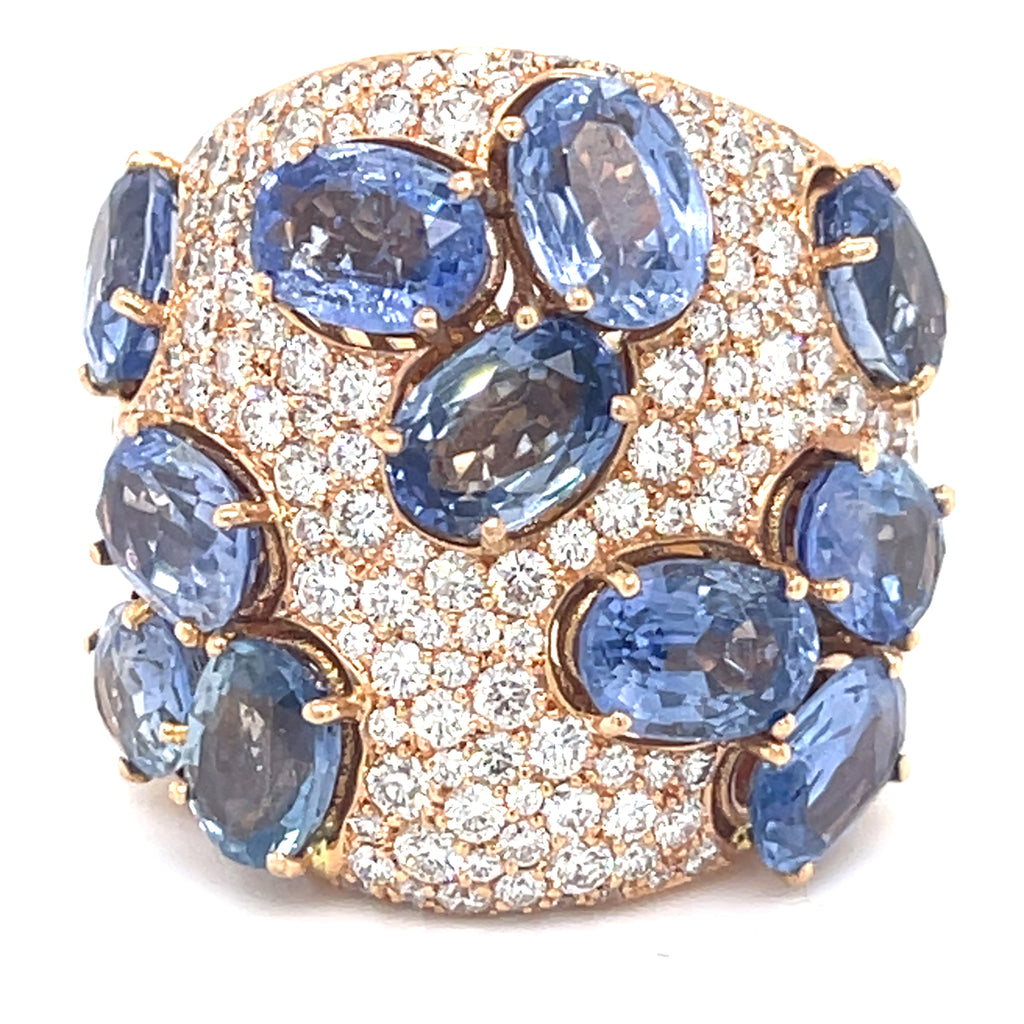 18k Rose Gold 9.8ct Sapphire, 2.1ct Diamond Ring Size 7 1/4 16.7g