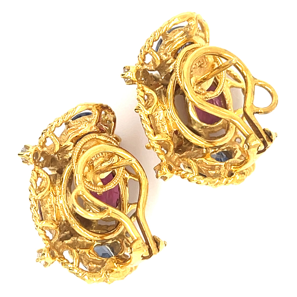 Jack Gutschneider 14k Gold, Tourmaline, Sapphire, and 0.35ct Diamond Earrings 1"