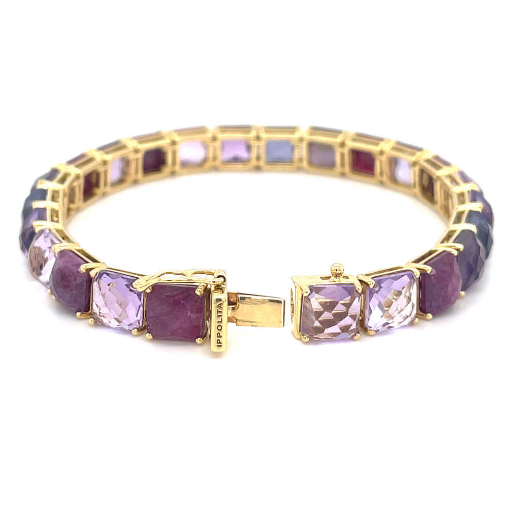 Ippolita 18k Yellow Gold Pink/Purple Gem Bracelet 7.25" 26.8g